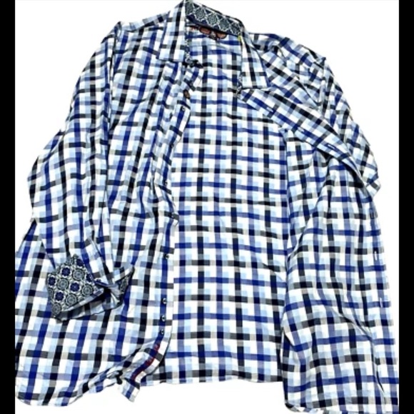 Robert Graham Plaid Cotton Shirt Size 3XLT Blue Classic Fit Flip Cuff Men's - Picture 3 of 16